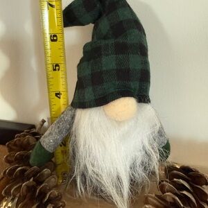 Plaid Green and Gray Gnome Figurine